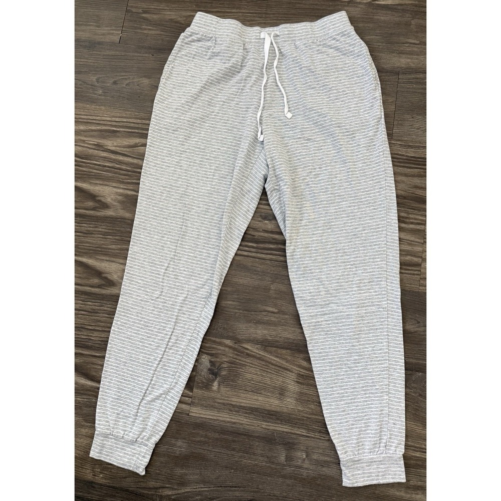 Heather Gray Striped Lounge Jogger Pants Soft Cozy Drawstring Pajama Bottoms